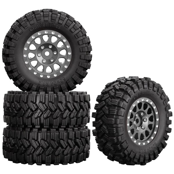GLOBACT Aluminum 1.2in Beadlock Wheel Tires Soft Sticky Rubber Tires 62 * 24mm for 1/18 TRX4M 1/24 Axial SCX24 RC Crawler Car Upgrade Accessories (4Pcs Titanium)