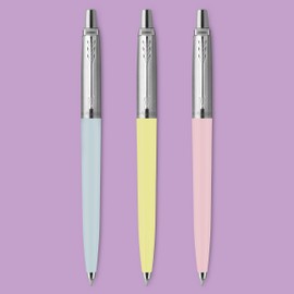 Parker Jotter Originals Ballpoint Pen Pastel Collection | Blue, Yellow & Pink 50s Finishes | Medium Point | Blue Ink | 3 Count