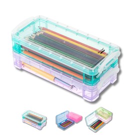 Mr. Pen- Pencil, Crayon Box, Assorted Color, 2 Pack, Clear Plastic Hard Pencil Case, School Supply Box