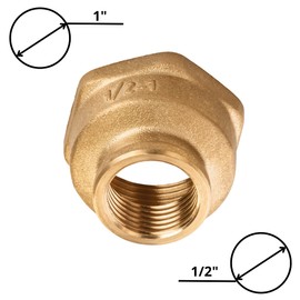 Brass Reducing Coupling 1/2" Female x 1" Female Construction NPT Threaded Brass