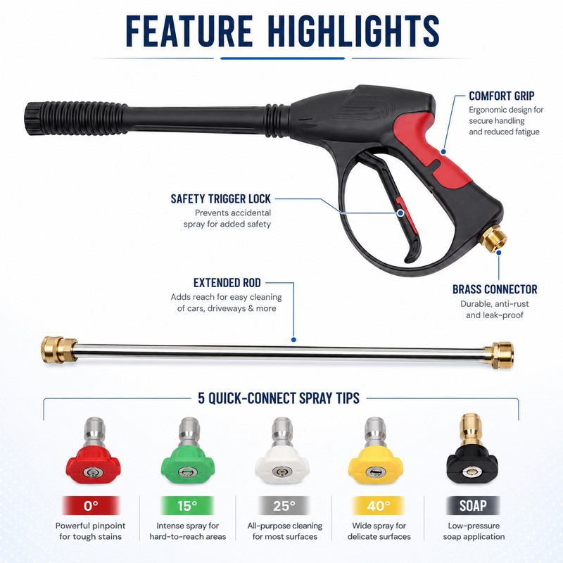Pressure Washer Spray Gun for Car Cleaning – Adjustable Wand