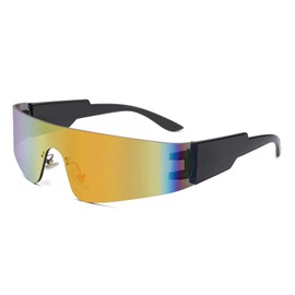 COASION Wrap Around Sunglasses for Women Men Trendy Rimless Futuristic Shades Y2k Shield Flat Top Fashion Eyeglasses (Grey/Multicolor Mirrored)