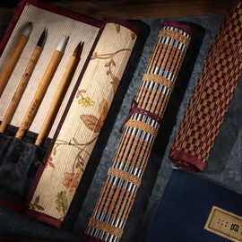 Bamboo Roll Up Brush Holder, 7/8/9 Slot Calligraphy Pen Case, Portable Painting Brush Organizer Pouch for Art Supplies