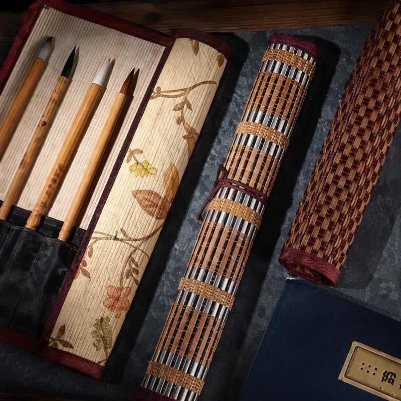Bamboo Roll Up Brush Holder, 7/8/9 Slot Calligraphy Pen Case,