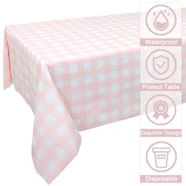 2 Pcs Pink and White Checkered Tablecloth 54 ×108 Inches Rectangle Gingham Tablecloth Disposable Plastic Waterproof Table Cover for Outdoor Picnic, Kitchen, Holiday Birthday Party
