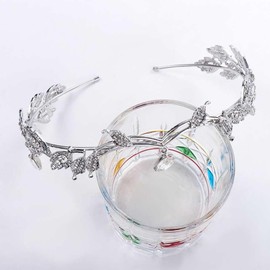GUEDKIKL Wedding Forehead Chain, Glitter Rhinestone Eyebrows Drop Headband Silver Leaves Shape Crystal Head Chain Fashion Hair Accessories for Party