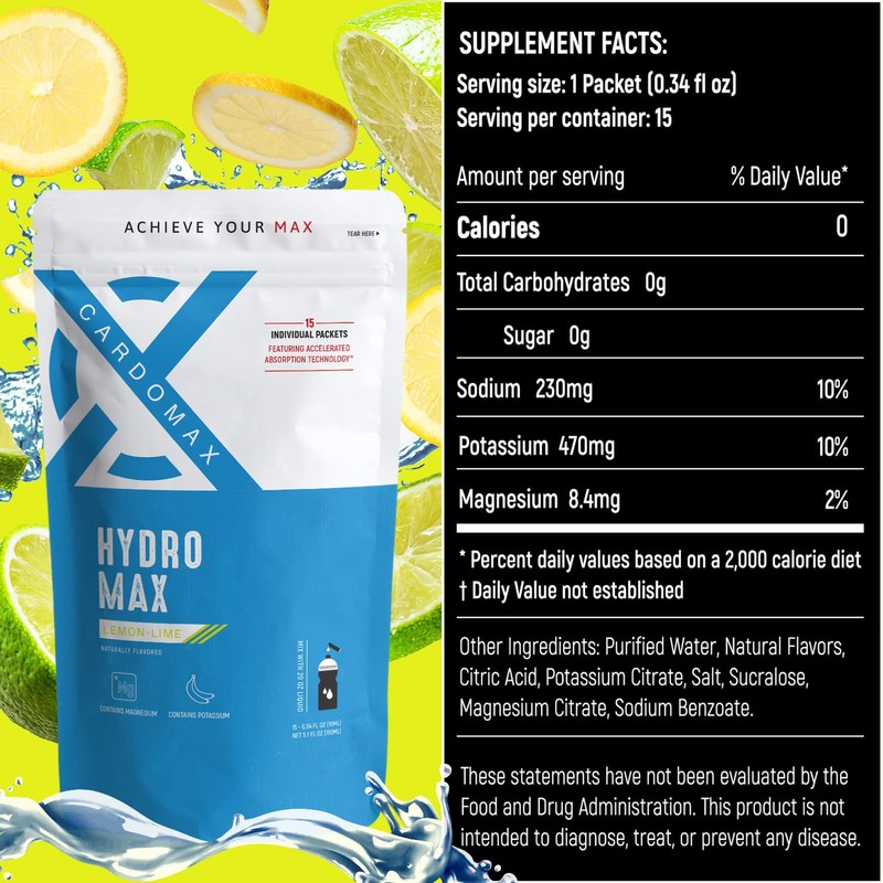 CARDOMAX Hydration Packets Electrolyte Drink Mix - HydroMax Liquid Water
