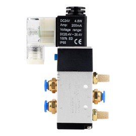 EXLECO Pneumatic Solenoid Valve 24 V DC Electric Solenoid Valve 1/4 Inch 5-Way 2 Positions with Connector Silencer Solenoid Compressed Air Valve Aluminium Gas Regulator for Pneumatic System