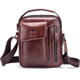 BULLCAPTAIN Men's and Women's Small Shoulder Bag, Genuine Leather Bag, Retro Lightweight Cross Body Everyday Satchel Bag for Business Casual Sport Hiking Travel Dark Brown