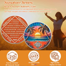 Beach Sunset 30 Year Sobriety Coin, Affirmation NA Coin, Addiction Recovery Thirty Year Sober Chip, Celebrating Recovery Anniversary Token, Narcotics Anonymous Sobriety Gifts for Men Women