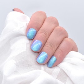 LIFOOST Gleam Gel Nail Strips Fully Cured Blue Nail Polish Stickers Color Changing Gel Nail Wraps Long Lasting Free Nail Lamp Light Chip Resistant