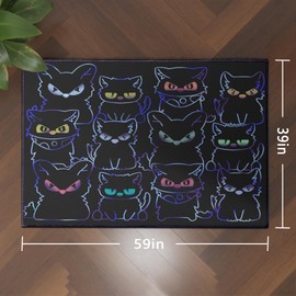 Isyorefam Black Play Cat Rug for Playroom for Boys Girls 59"x39" Funny Cute Cat Cartoon Decor for Bedroom Living Room Non-Slip Comfy Floor Casual Mat Carpet Washable