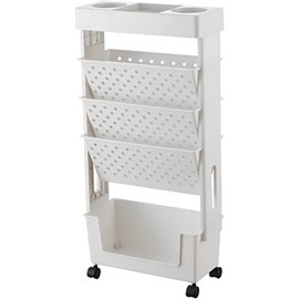 WINARA Removable Mobile Bookcase Trolley with 5 Levels and Wheels, Book Trolley with 3 Flat Shelves, Single-sided for Children, Adults, Teachers and Students, Multifunctional (White)