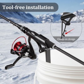 Huntury Adjustable Bucket Rod Holder for Ice Fishing, Clip On Mount, Foldable, Adjustable Angle, Ice Fishing Accessories, Ice Fishing Gear and Equiment, 4" Adjustable