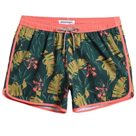 MaaMgic Men's Swimming Shorts Vintage Retro Board Shorts 4-Way Stretch Quick Drying with Mesh Lining and Adjustable Drawstring Reusable, New Red Flowers Green 4.5