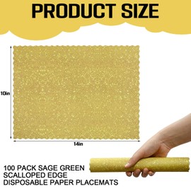 Stranthother 100PCS 10 * 14'' Gold Matte Paper Place Mats Disposable Table Mats Doilies with Wavy Scalloped Edge Party Table Mats Wedding Banquet Party Harvest Holiday Table Decor