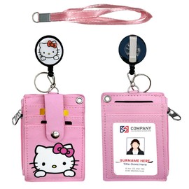 Kitty Retractable ID Card Holder with Strap, Kitty Card Case, Badge Holder, Kitty Card Wallet, Cartoon Bus Ticket Case Student, Gifts for Children Fans