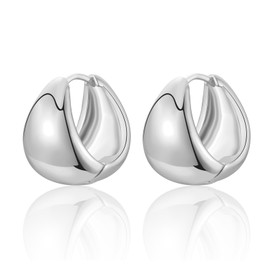 Chunky Silver Hoop Earrings for Women Girls, 14K White Gold Hypoallergenic Thick Sterling Silver Small Huggie Hoop Earrings Jewelry Gifts for Birthday Wedding