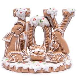 Hodao Gingerbread Themed Nativity Holy Family Nativity Scene, Christmas Decor Figurines for Holiday Display, Indoor Home Xmas Party Decorations, Perfect Gingerbread Nativity Gift (Color 2)