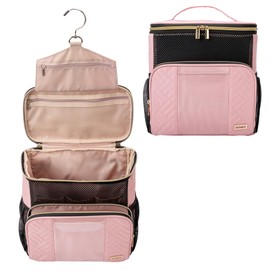 BAFAMYE Women's Hanging Travel Toiletry Bag - Large, Durable, Multipurpose and TSA Approved for the Modern Traveling Woman, Pink