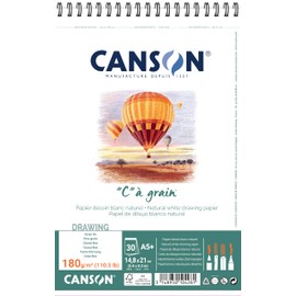 'Canson 400060623 °C A Grain Lightly Grained Drawing Paper 180 g/m², A5 +, 30 sheets per pad spiral on Short Edge, 148 x 235 mm, white