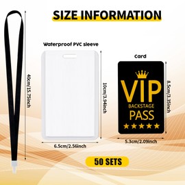 50 Sets VIP Badge Lanyards with Plastic VIP Pass Cards VIP Lanyards VIP Badges Black Breakaway Lanyard VIP Cards for Backstage School Concert Party Birthday Gaming