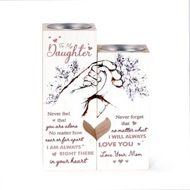 OPALSTOCK Natural Wooden Candle Holder to My Daughter Child Gift Wood Retro Candle Holders Farmhouse Table Decor Candles（White）