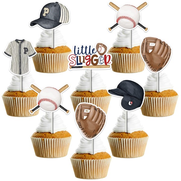 kreat4joy 24pcs Baseball Cupcake Toppers, Baseball Baby Shower Decorations, A