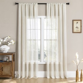 Maison Colette Linen Sheer Curtain 84 inches Length, Rod Pocket Semi Sheer Privacy Light Filtering Window Treamtment for Bedroom/Living Room, 2 Panels,52" Width,Natural