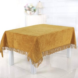 Traditional Large Cotton Chenille Table Covers Tablecloth Non IronDining Party Kitchen Durable Material Tablecloths with Fringe Kitchen Dinning Tabletop Decoration (137cm x 137cm Square, Gold)