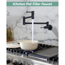 ALEASHA Pot Filler Faucet Black Wall Mount Pot Filler Faucet Retractable Single Hole Modern Kitchen Sink Faucet Solid Brass Made in-Wall Pot Filler Faucet with Folding Arm