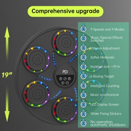 ZOPRIGU Music Boxing Machine Smart Bluetooth Boxing Equipment for Adults and Kids Home Gym Workout Exercise（2 Pairs of Gloves） (‎Colorful Light)