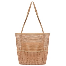 Cinvo Pool Bag Mesh Bag Tote Bag Large Capacity Beach Bag Foldable Lightweight Travel Bag Heavy Duty 5 Pockets Suitable for Beach/Swimming/Spa/Traveling