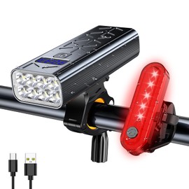 3600 Lumens Bike Lights for Night Riding, 9600mAh Rechargeable Bike Light, 8*LED Bicycle Headlight with 5＋4 Light Modes, IPX6 Waterproof Bicycle Lights for Mountain Road Cycling Commuting Night Safety