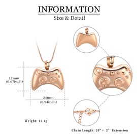 shajwo Game Controller Urn Necklaces for Ashes for Women Men GamePad Cremation Jewelry for Ashes Memorial Human Ashes Pendant,Rose Gold