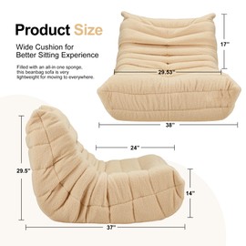 Bean Bag Chairs for Adults Giant Bean Bag Chair Memory Foam BeanBag Chair Big Bean Bag Sofa with Filler Faux Fur Fireside Beanbags Lazy Sofa for Living Room Bedroom Dorm Office (Khaki Teddy)