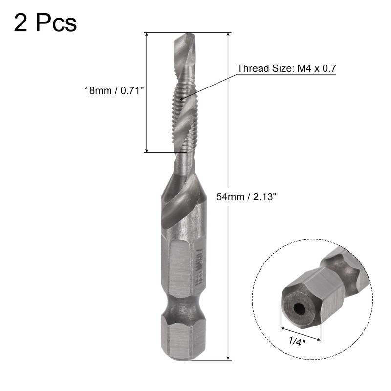 sourcing map 2 Pieces Combined Drill Tap TiAlN Coated Cobalt