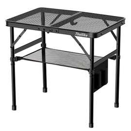 Thallike Portable Folding Grill Table, 2X1.3 FT Camping Picnic Table, Two Heights Available Outdoor Grill Table with Mesh Desktop, Outdoor Table for Picnic,Camping,BBQ,Beach