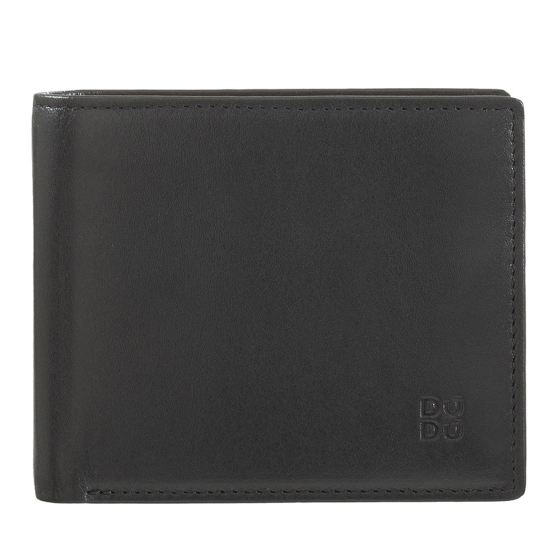 DUDU Kleines Herren Portemonnaie RFID in Leder mit Münzfach Schwarz
