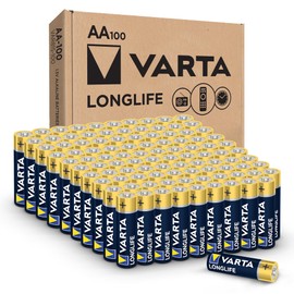 VARTA Longlife AA Batteries (100 Pack), Alkaline Double A Battery