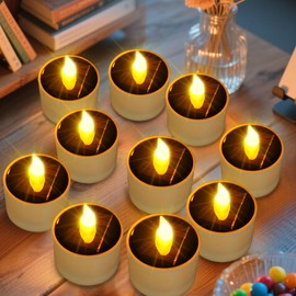 Solar Tea Lights Outdoor Waterproof - 10 Pack Flameless Flickering Solar Candles Reusable LED Tea Light Candles Rechargeable Dusk to Dawn Lighting for Lanterns Garden Camping Home Decor, 2.3''x2.1''