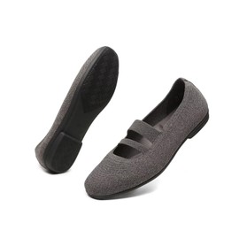 DEXJEWU Women’s Ballet Flats Knit Mary Jane Flat Comfort Walking Slip-on Dressy Work Driving Shoes with Straps, A Dark Grey, 7 US
