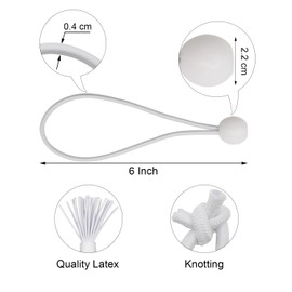 BINCKIN Bungee Balls 50 Pcs, 6 Inch Bungee Cords with Balls, Tent Accessories for Camping Tarp, Tents, Canopy and Fixings (White)