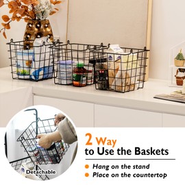 Giantex 3-Tier Wire Basket Stand, Freestanding Market Basket Stand for Fruit Potato Onion Vegetables, Metal Hanging Tilting Storage Baskets with Serving Stand for Kitchen Pantry