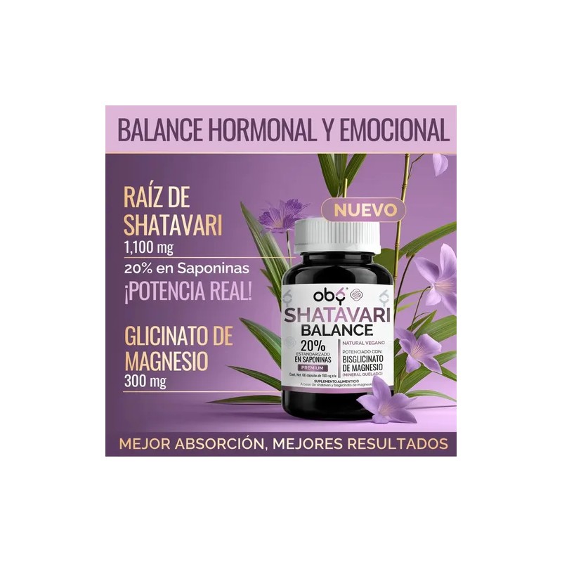 Shatavari 1400 Saponinas Magnesio Bis Glicinato Suplemento Alimenticio Mujer Balance