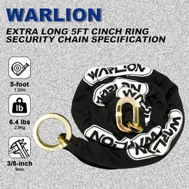 WARLION Heavy Duty Security Chain, 5ft x 3/8in Thick, 6.4lbs, Anti-Theft & Cut-Proof Motorcycle Chain with Cinch Ring - Secure Generators, Trailers, ATVs, Ebikes, & 2-Wheeled Vehicles (No Lock)
