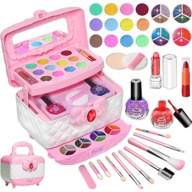 Kids Makeup Kit Toys - 41 Pcs Real Makeup Set for Little Girls - Prtend Play Cosmetic Case, Safe & Washable, Little Girl Makeup Set - Girls Toys Age 3-12