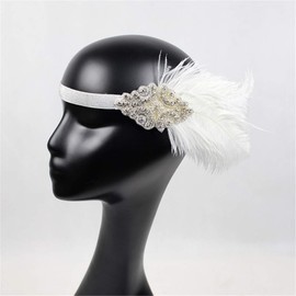 1920s Accessories Flapper Headband Art Deco Roaring 20's Headpieces for Women Gatsby Costume Hair Clip White