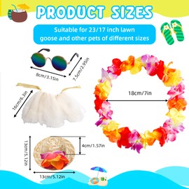 Bafeil Porch Goose Outfits Summer for Plastic Goose 23/17'' - Straw Hat, Hawaiian Lei Costume, Sunglasses and Tutu Skirt, Lawn Patio Statue Clothes for Party Decor