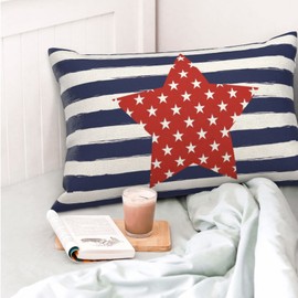 4th of July Pillow Covers 12x20 Inch Set of 2 Memorial Day Independence Day Blue Stripe Red Star Decor Throw Pillows American Flag USA Patriotic Outdoor Cushion Cases for Couch Bed Decorations